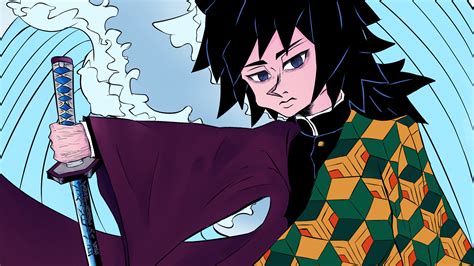 Demon Slayer Giyuu Tomioka Having Sword With Black Hair With Blue ...