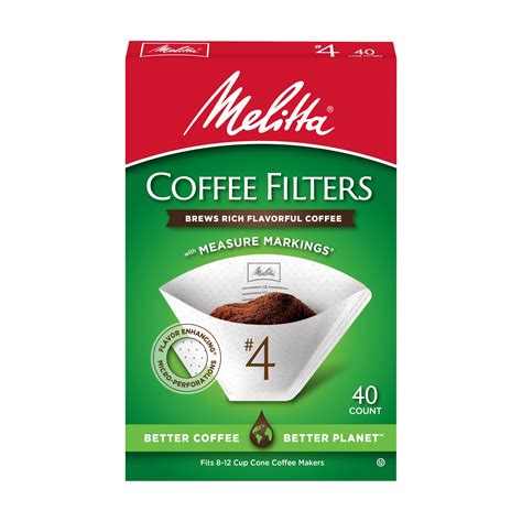 Melitta #4 Cone Coffee Filters, White, 40 Total Filters Count ...