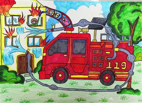画消防车 – 干粉灭火器