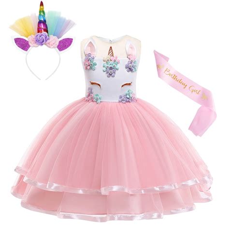 Unicorn dress princess girl unicorn party dress sleeveless flower tutu ...