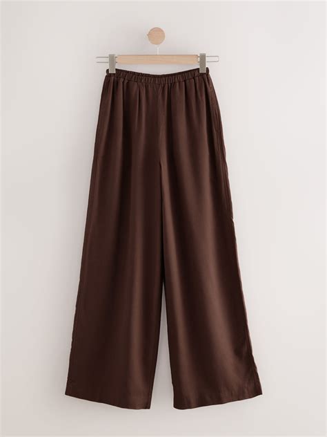 Buy Chocolate Brown Wide Leg Trousers with Linen from the Next UK ...