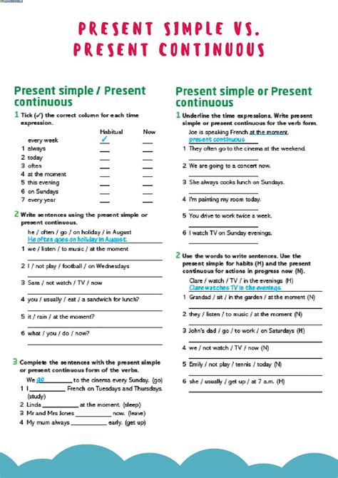 Image result for Present Simple vs Present Continuous Exercise