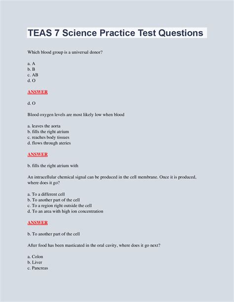 TEAS 7 Science Practice Test Questions AND Answers (Latest 2023/2024 ...