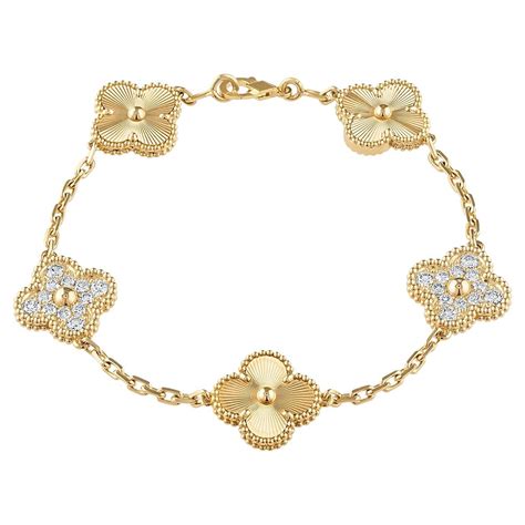 Van Cleef and Arpels Vintage Alhambra 5 Motifs Guilloche Diamond Bracelet at 1stDibs | van cleef ...