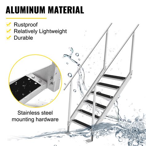 VEVOR 6 Steps Aluminum Dock Ladder, Boat Dock Ladder 22-Inch Wide Step ...