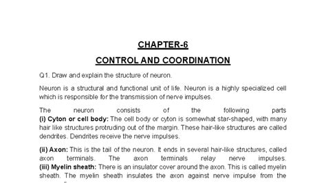 Control and Coordination: Neuron Structure & Reflex Actions Q1-Q4 - Studocu