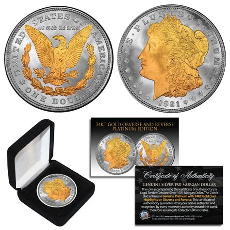 1921 Original AU Morgan Silver Dollar 24K Gold On Platinum