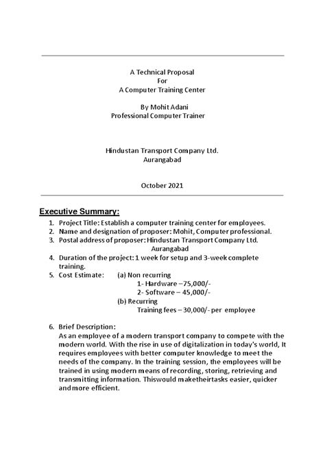 PCE Assignment No.6: Proposal for Computer Training Center Setup - Studocu
