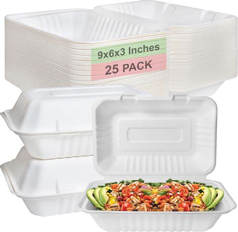Amazon.com: Compostable Rectangular Hinged Clamshell Take Out Food ...