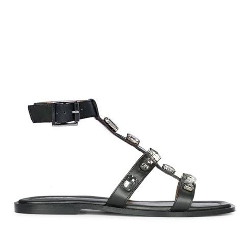 Saint Viola Stone Studded Black Leather Sandals – SaintG India
