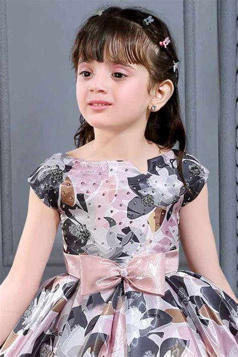 Floral Printed Black And Pink Satin Partywear Frock For Girls – Lagorii ...