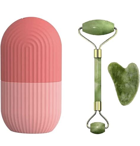 EASYSHOP Reusable Jade Face Roller & Gua Sha Stone - Set Of 3 With Ice ...