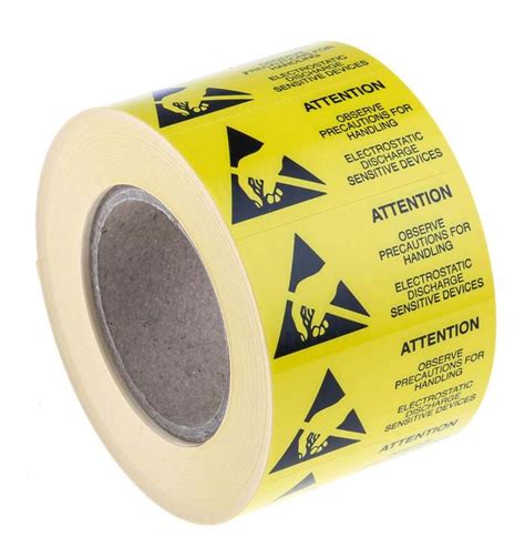 RS PRO | RS PRO Yellow Paper ESD Label, Attention-Text 45 mm x 25mm ...