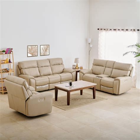 Buy Stockholm Half Leather 3+2+1 Seater Electric Recliner Set - Cream ...