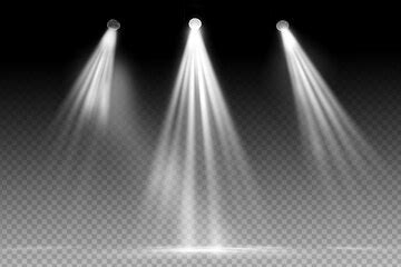 White spotlight shines on transparent background glowing light effect ...
