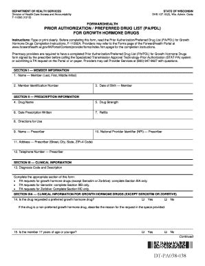 Fillable Online dhs wisconsin Prior authorization / preferred drug list ...