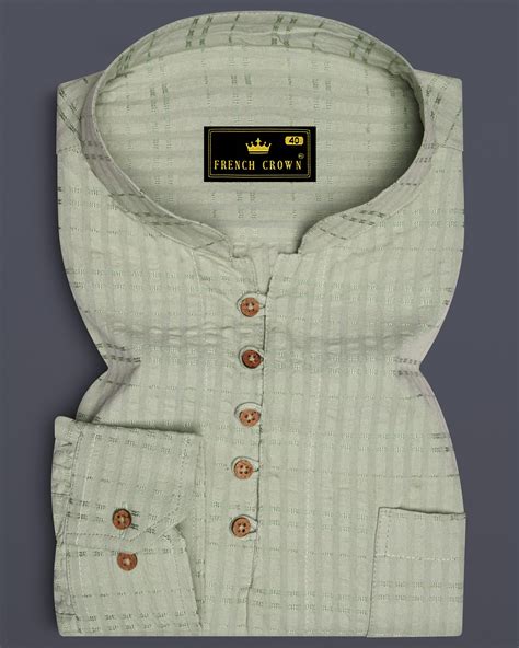 Clay Ash Green Casual Stripes Premium Cotton Indian Kurta Style Shirt ...