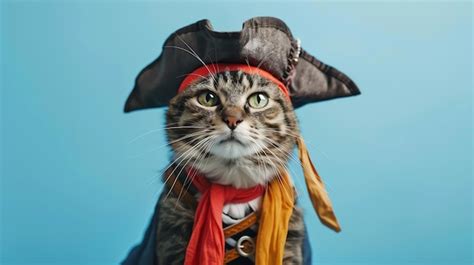 Closeup portrait of a tabby cat wearing a pirate costume | Premium AI ...