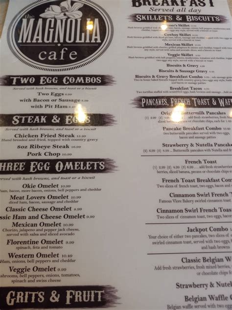 Menu at Magnolia Cafe, Durant