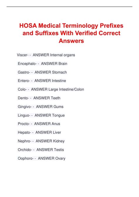 Hosa Medical Terminology