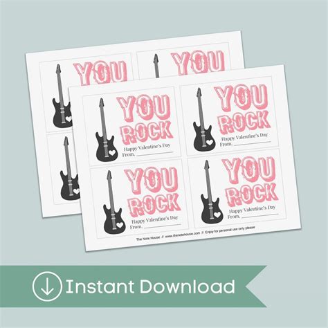 Guitar - Classroom Valentine's Day Cards - Printable Instant Download ...