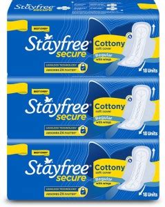 STAYFREE Secure Cottony Soft Regular Sanitary Pad 54 Pads (Pack Of 18*3 ...