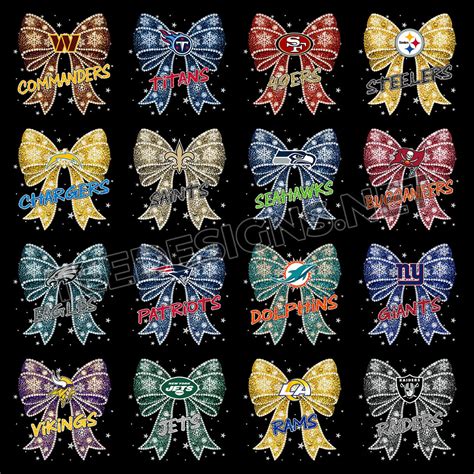 32 Glitter Rhinestone Bow NFL Designs PNG – Tee Designs