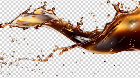 Splash of dark brown coffee liquid isolated on transparent png background liquid fluid element ...