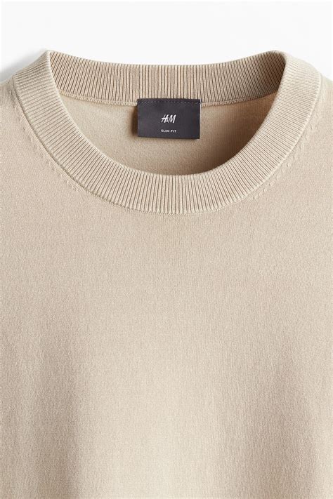 Men’s Beige Slim Fit Fine-knit jumper | H&M IN