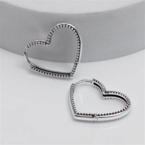 Buy 925 Steling Silver Antique Beaded Love Heart Shaped Huggie Hoop ...
