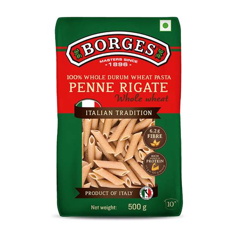 Borges Penne Pasta - 500 gm| 100% Whole Wheat | Imported from Italy ...