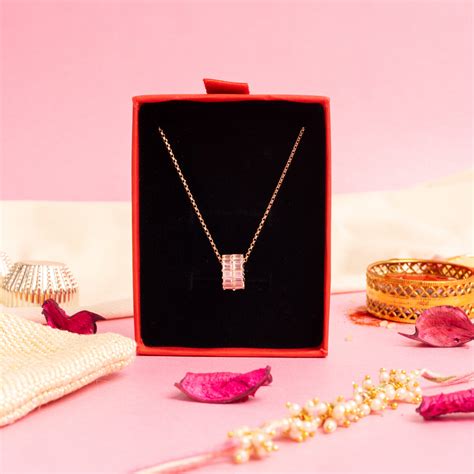 Rose Gold Luxury Brand Inspired American Diamond Baguette Suzette Pend ...