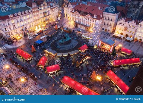 Prague Christmas Market on Old Town Square with Gothic Tyne Cathedral ...