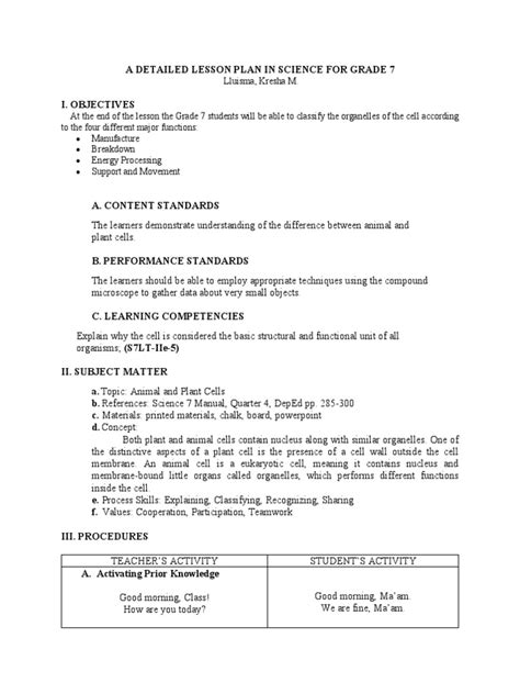 Image result for Lesson Plan Science Grade 7