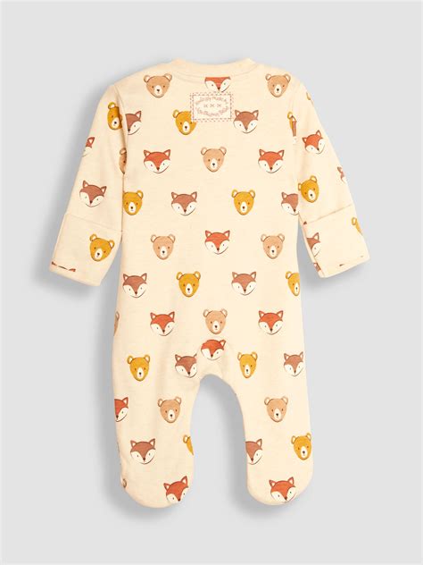 Natural Woodland Print Zip Cotton Baby Sleepsuit | JoJo Maman Bébé