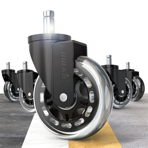 HOLKIE Heavy Duty Roller Caster Wheels, 5PCS Swivel Stem Rubber Office ...
