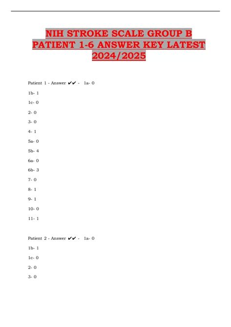 NIH Stroke Scale Group B Patient 1–6 – Answer Key Latest 2024/2025 ...
