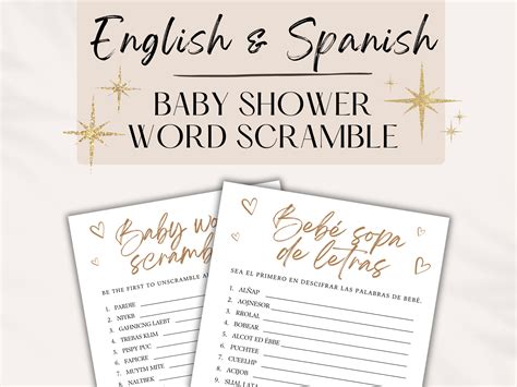 English & Spanish Baby Word Scramble, Gold or Black Minimalist Design ...