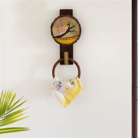 ExclusiveLane 'Singing Bird' Wooden Towel Ring Holder for Wash Basin ...