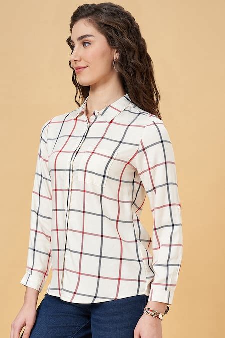 Off White Checked Casual Full Sleeves Shirt Collar Women Regular Fit ...