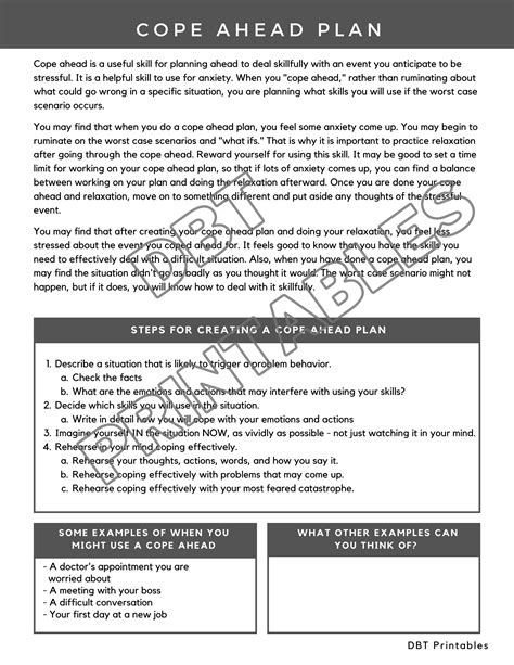 DBT Cope Ahead Worksheet | Anxiety Coping Skill - Etsy UK