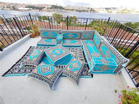 Buy Light Blue Floor Cushions, L Shaped Sectional Sofas, Corner Arabic ...