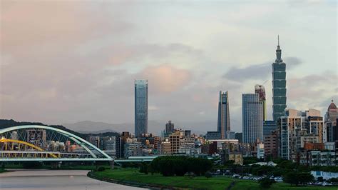 timelapse horizontal landscape view of the Taipei capital city of the ...