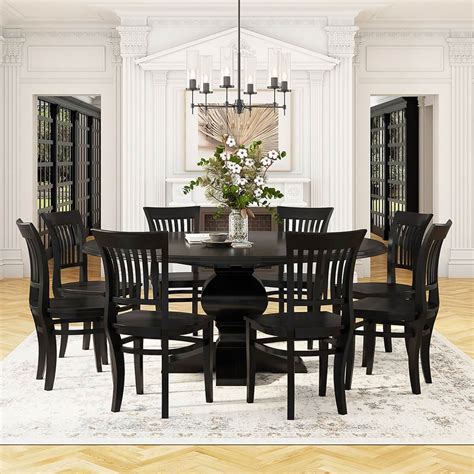 Large Round Dining Table Seats 8 Black - Durable Black Round Table for 8