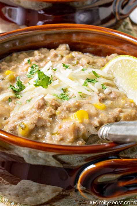 Slow Cooker White Chili with Ground Turkey - A Family Feast®