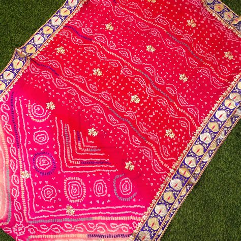 Pink Pure Georgette Bandhani Gotta Patti Saree – Khinkhwab