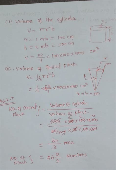 A a cylinder having radius 1 metre and height 5 metre is completely ...