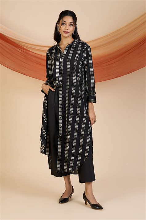 Button Down Shirt Dress In Black And White Lines by Maati Crafts ...