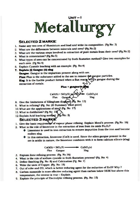 Metallurgy Study Notes: Key Concepts & Processes (Course Code: I) - Studocu