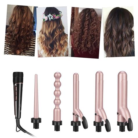 5 in 1 Hair Curling Wands Set with Interchangeable Barrels and Heat ...